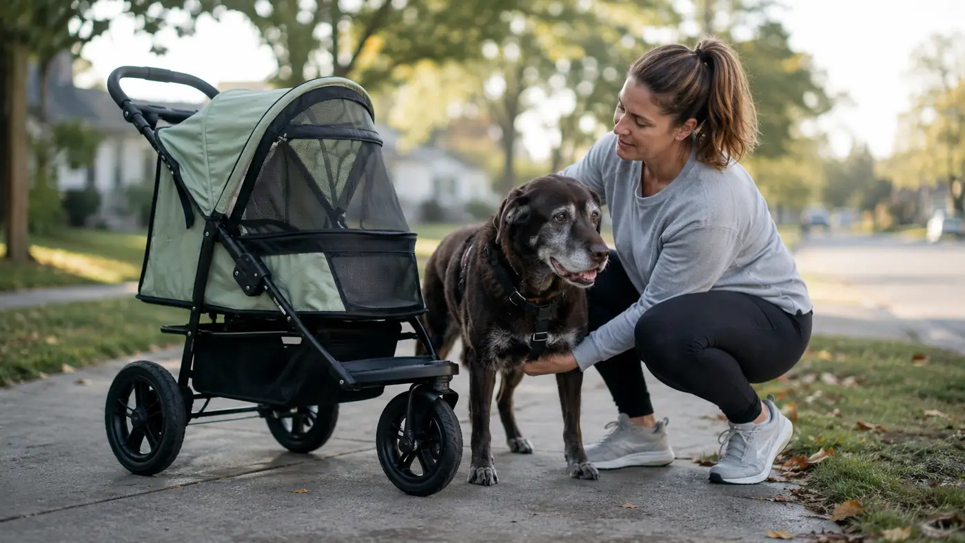 How to Walk a Senior Dog Who Can't Walk Far Anymore